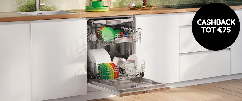 Nu tot €75,- cashback op geselecteerde energiezuinige vaatwassers