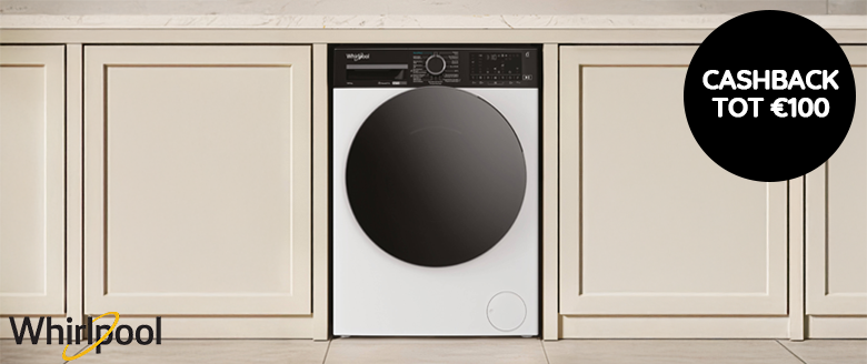Nu tot €100 cashback bij aankoop van een Whirlpool wasmachine of droger