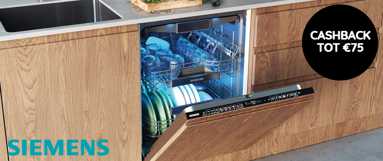 Nu tot €75,- cashback op geselecteerde Siemens vaatwassers