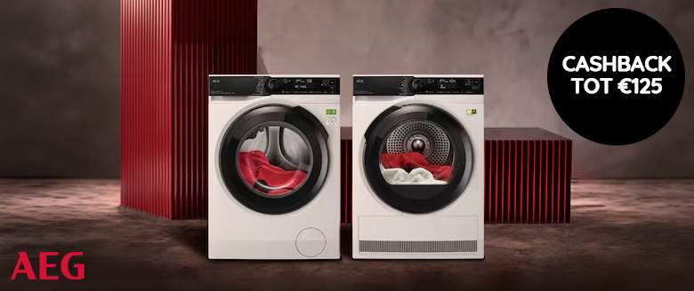 Nu tot €125,- cashback op AEG wasmachines, drogers en was-droogcombinatie