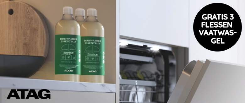 Ontvang 3 flessen vaatwasgel bij een ATAG Premium Green vaatwasser